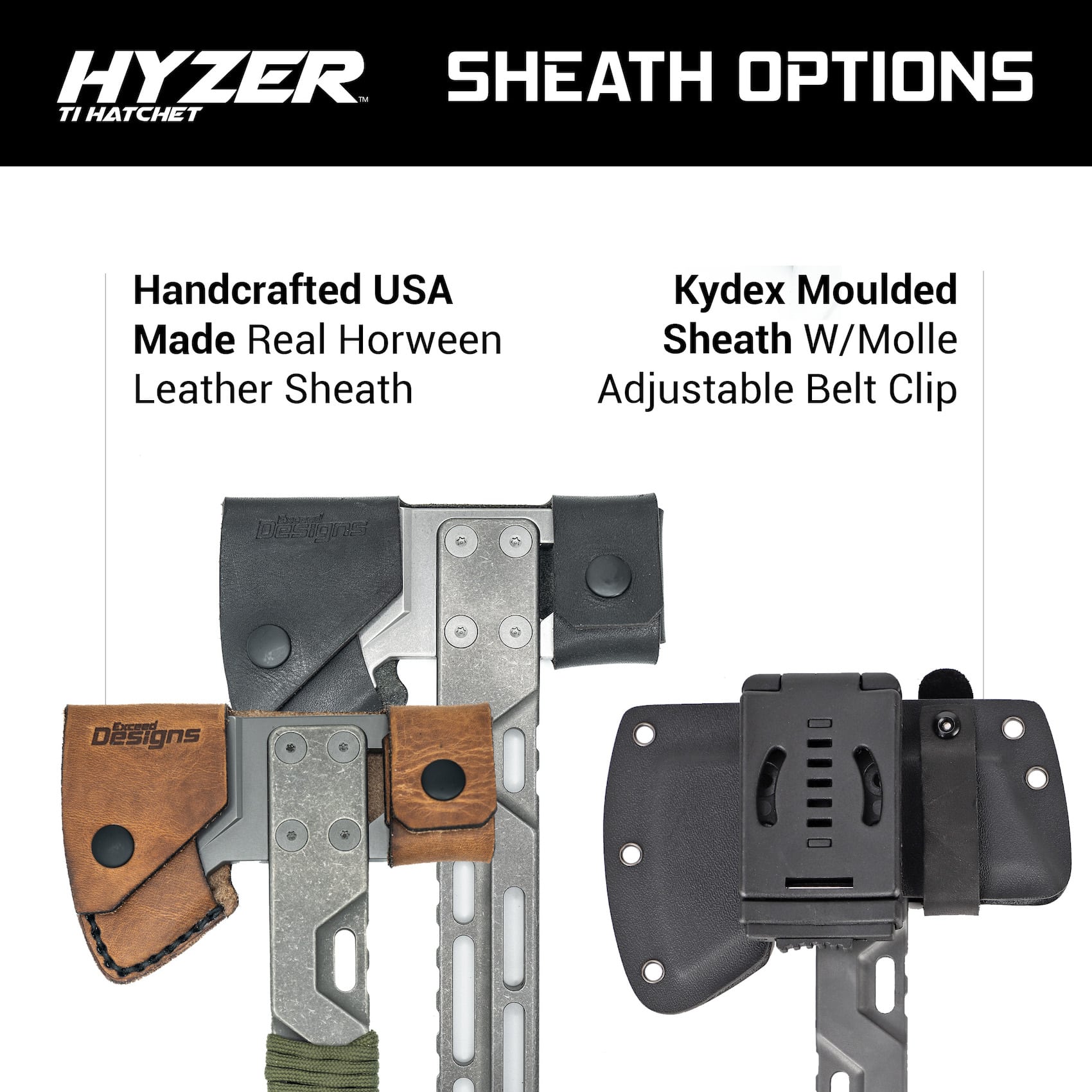 Exceed Designs - KYDEX Moulded HYZER Hatchet Sheath (Black) With Molle/Belt Clip